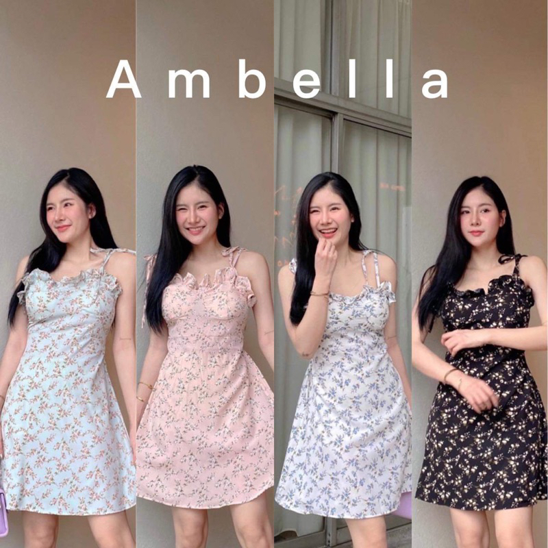 💜Ambella💜มินิเดรสสายผูกไหล่ ผ้าพิมพ์ลายดอก อกมีฟองน้ำ