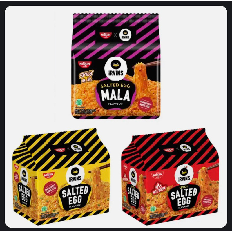 พร้อมส่ง 5ห่อ Nissin Irvins Instant Noodle Salted Egg Mala Spicy มาม่า ไข่เค็ม บะหมี่ หมาล่า เผ็ด สิ
