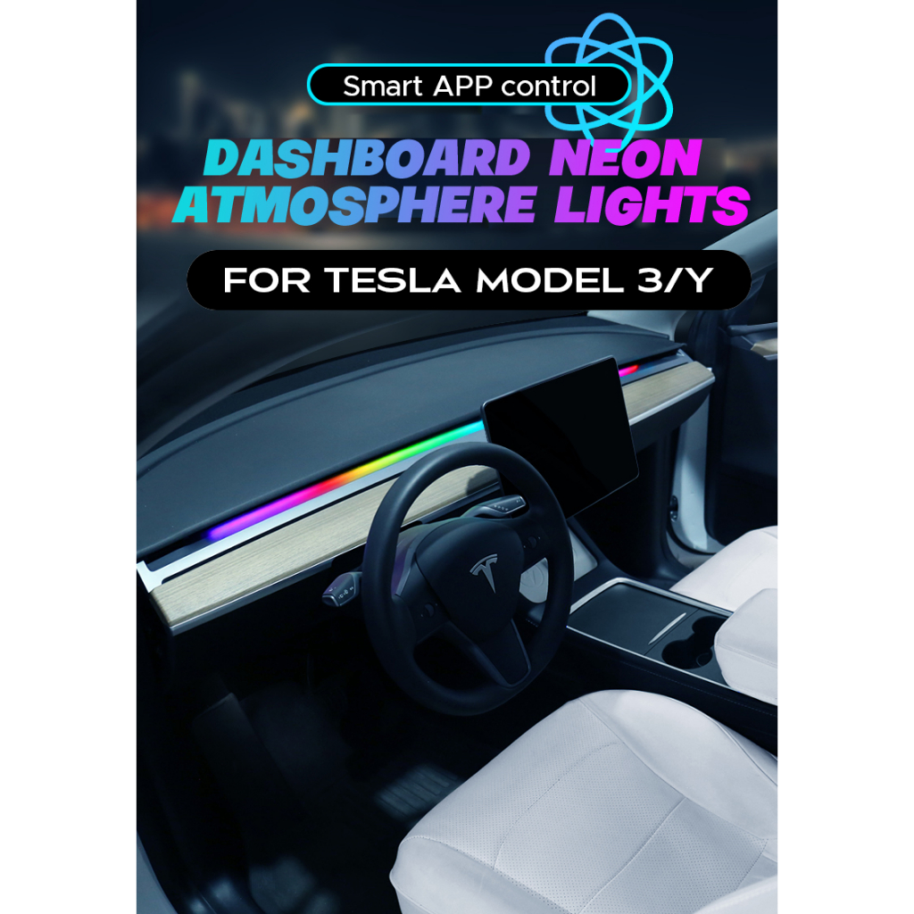 Tesla ไฟแอมเบี้ยนไลท์ Ambient Lights คอนโซลกลาง สร้างบรรยากาศห้องโดยสาร ติดตั้งง่าย แค่ต่อไฟ USB ควบคุมสีไฟจากมือถือ