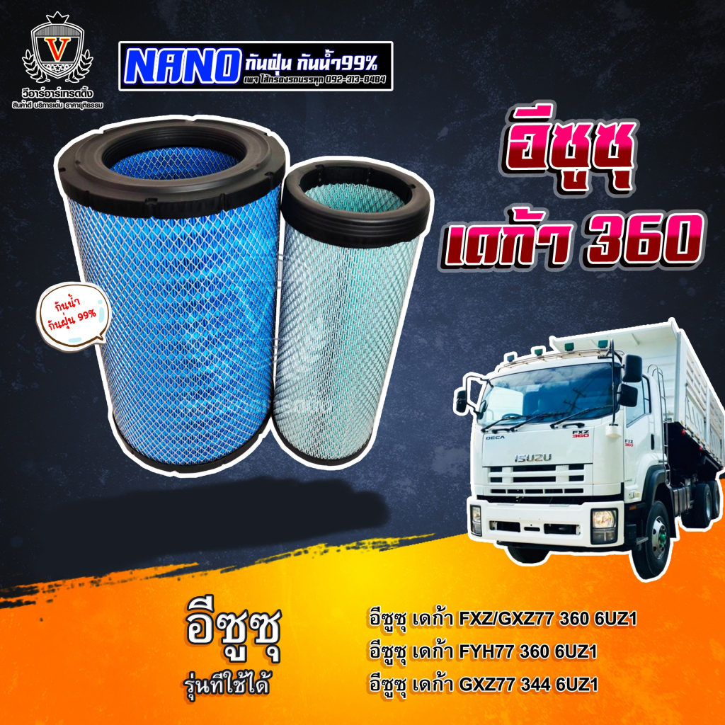 ไส้กรองอากาศ ไส้กรองนาโน ISUZU DECA 360 GXZ FXZ FYH 6UZ1 อีซูซุ เดก้า 360 1-14215203-0 1-14215217-0 AU52030NN