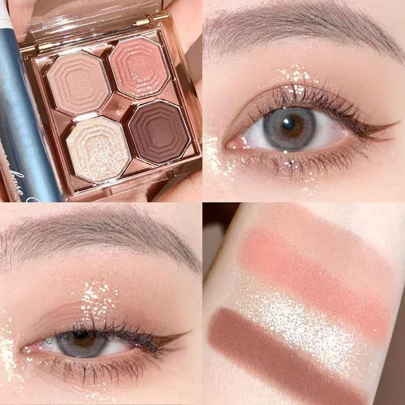 S-01🌟DIKALU พาเลทอายแชโดว์ 4 สี เนื้อดินน้ำมัน ใยไหม ประกายแวววาว ประกายชิมเมอร์ ทาตา กันน้ำ กันเหงื่อ ติดทนนาน ขนาดพกพา