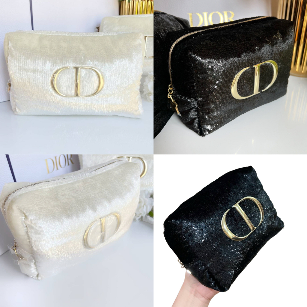 กระเป๋าเครื่องสำอาง Dior Cosmetic Pouch Bag ทรงหมอนสี่เหลี่ยม เลื่อมขาว-เลื่อมดำ