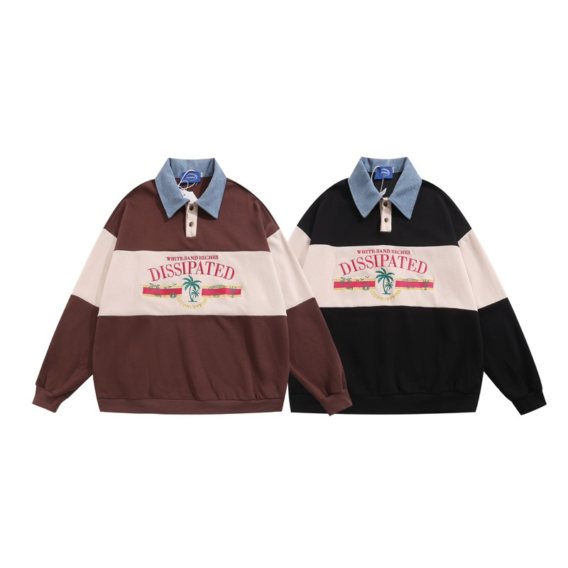 SWEATER POLO KOREA : เสื้อสเวตเตอร์คอยีนส์โปโลแขนยาวปัก DISSIPATED