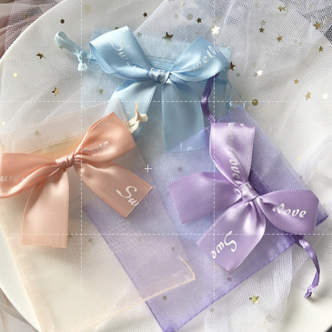 🌻พร้อมส่ง🌻ถุงผ้าแก้ว ตะข่ายหูรูด ใส่ของชำร่วย ใส่เครื่องประดับ ติดโบว์