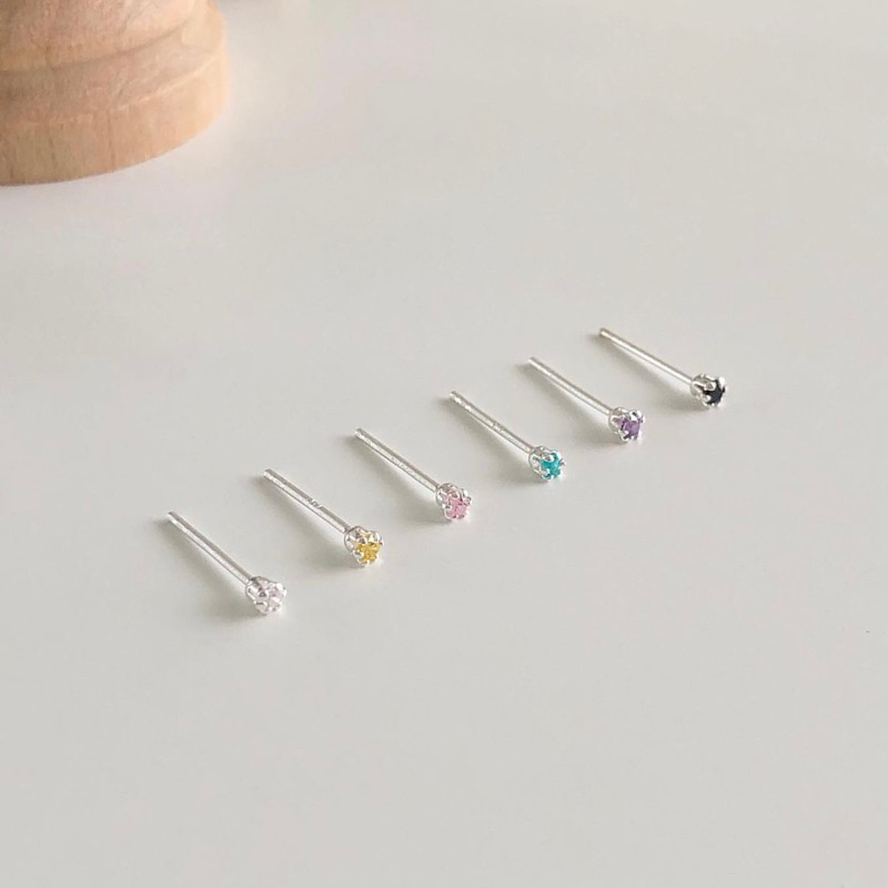 Winterwinter Silver925 : ต่างหูเงินแท้925 ต่างหูเงินคู่จิ๋ว เพชร cz ขนาด 2mm (ราคาต่อคู่) ขายดี
