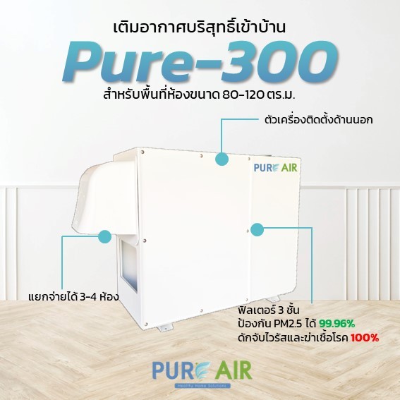 เครื่องเติมอากาศภายในบ้านแบบติดตั้งด้านนอก PureAir รุ่น Pure-300 สำหรับห้องไม่เกิน 120 ตร.ม.