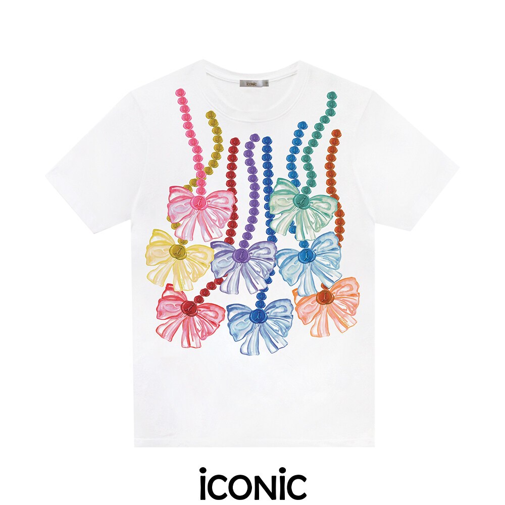 iCONiC MOBILE T-SHIRT #6810 เสื้อยืด พิมพ์ลายโบว์ สีรุ้ง