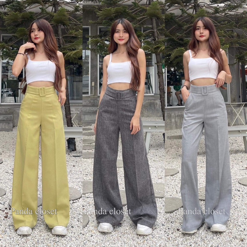 new collection Belty Pants PD20 กางเกงขากระบอกใหญ่แต่งเข็มขัด  ผ้าแคนดี้ พร้อมส่ง🛒