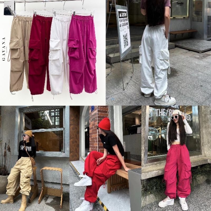 📌ทักก่อนสั่ง📌 พรีออเดอร์ กางเกงคาร์โก้ เอวสม็อค ชายรูด Freesize  Gavana