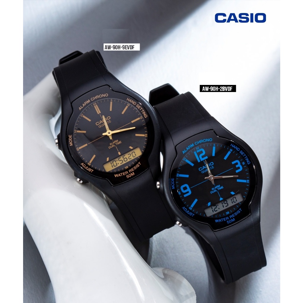 นาฬิกา Casio แท้ รุ่น AW-90H-9Eและ AW-90H-2B นาฬิกาข้อมือ สายเรซิ่น 2 ระบบ ของแท้100% รับประกันสินค้
