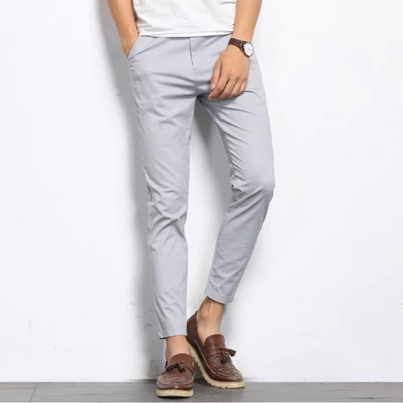 กางเกงสแลค 5 ส่วน ขาเต่อ ทรงกระบอกเล็ก (Slim-fit) by สมหมาย