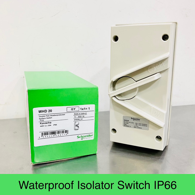 Schneider Electric Isolator Switch สวิตช์แอร์ สวิตช์เปิดปิดกันน้ำ 2P 20A 35A รุ่น WHD20_GY และ WHD35