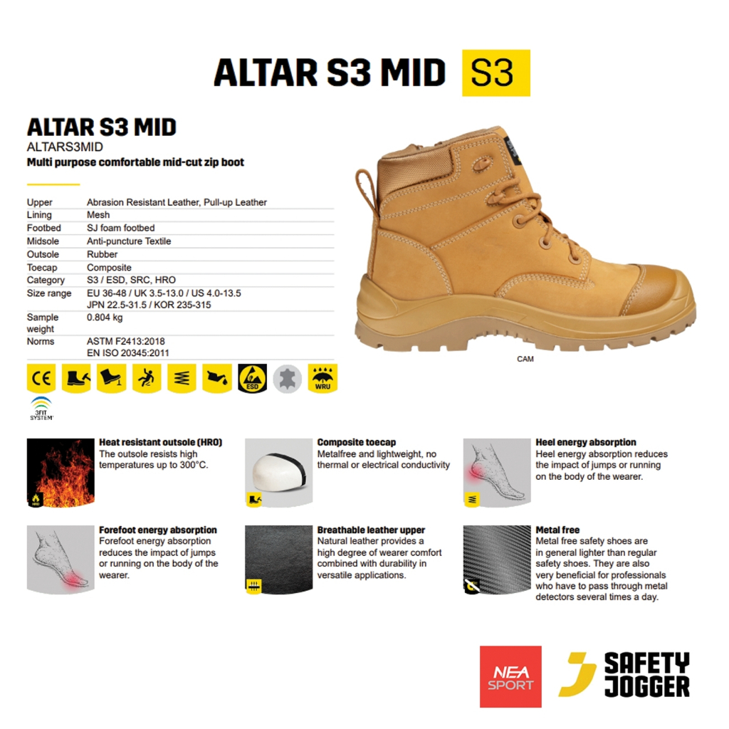 [ลด30% เก็บโค้ด 2509FASHDD] SAFETY JOGGER - ALTAR S3 MID รองเท้าเซฟตี้ หัวคอมโพสิท คุณภาพสูง รองเท้านิรภัย