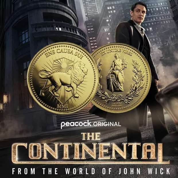 เซ็ตเหรียญทองโรงแรม The Continental Hotel 5 เหรียญพร้อมถุงกำมะหยี่และบัตรโรงแรม The Continental John Wick