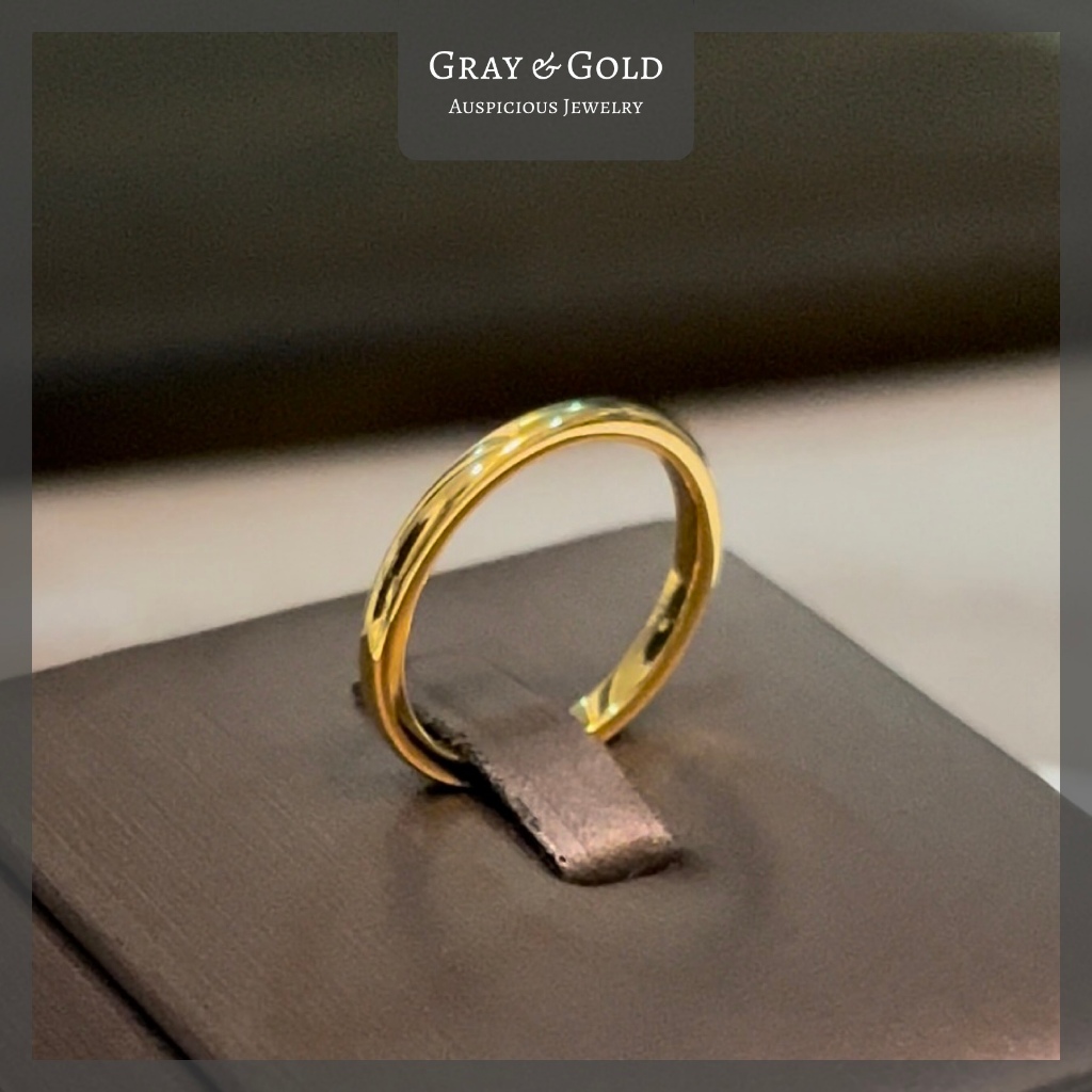Gray & Gold แหวนวงเกลี้ยง ทรงมน หน้ากว้าง 2 มิล ชุบสีทอง (Gold) แหวนชายหญิง คู่รัก แต่งงาน [TC102]
