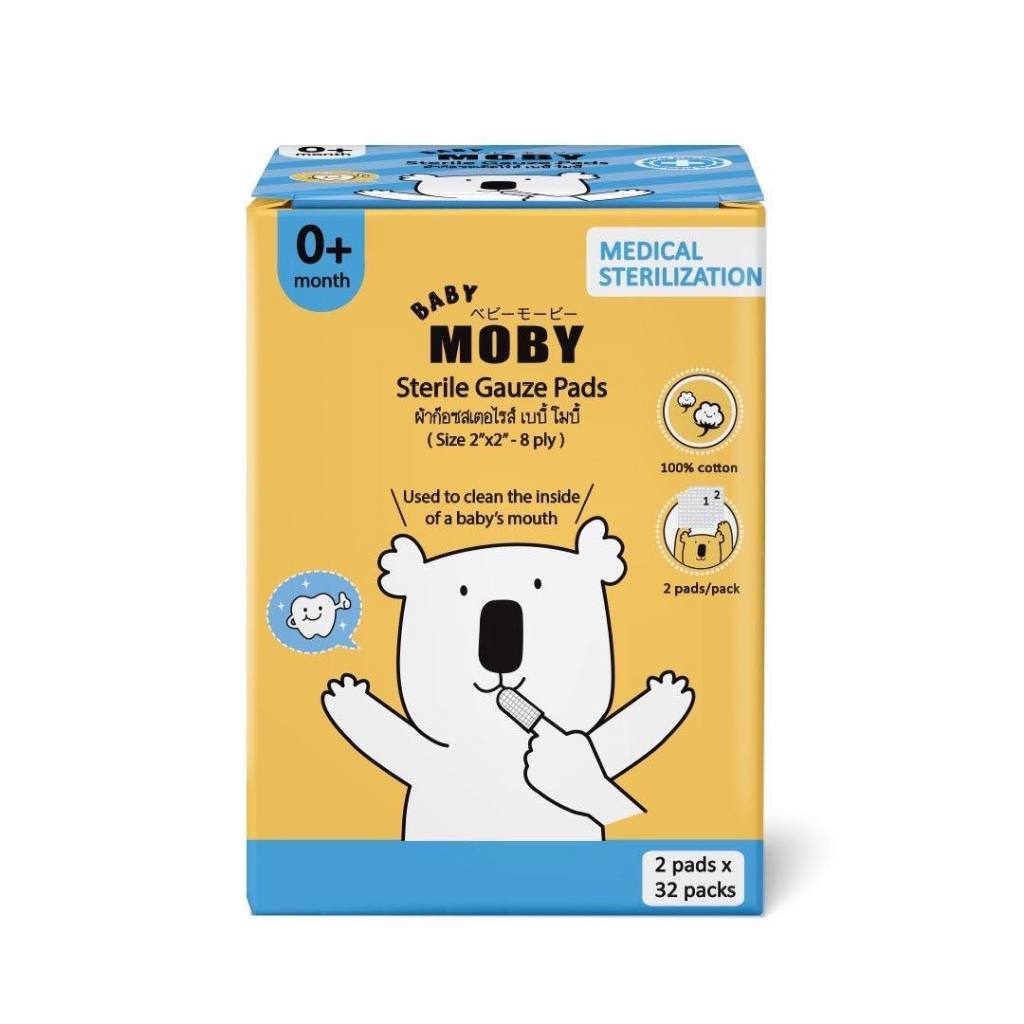 📮ส่งด่วนพิเศษไม่มีวันหยุด📮Moby โมบี้ ผ้าก๊อซเช็ดฟัน กำจัดคราบขาวในช่องปาก สเตอไรส์ แบบกล่อง