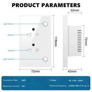 Tuya WiFi Wall Power Socket ปลั๊กไฟติดผนังทูย่า สั่งผ่านแอพ เสียง Google home, Amazon Alexa แอพ TuyaSmart, Smart life