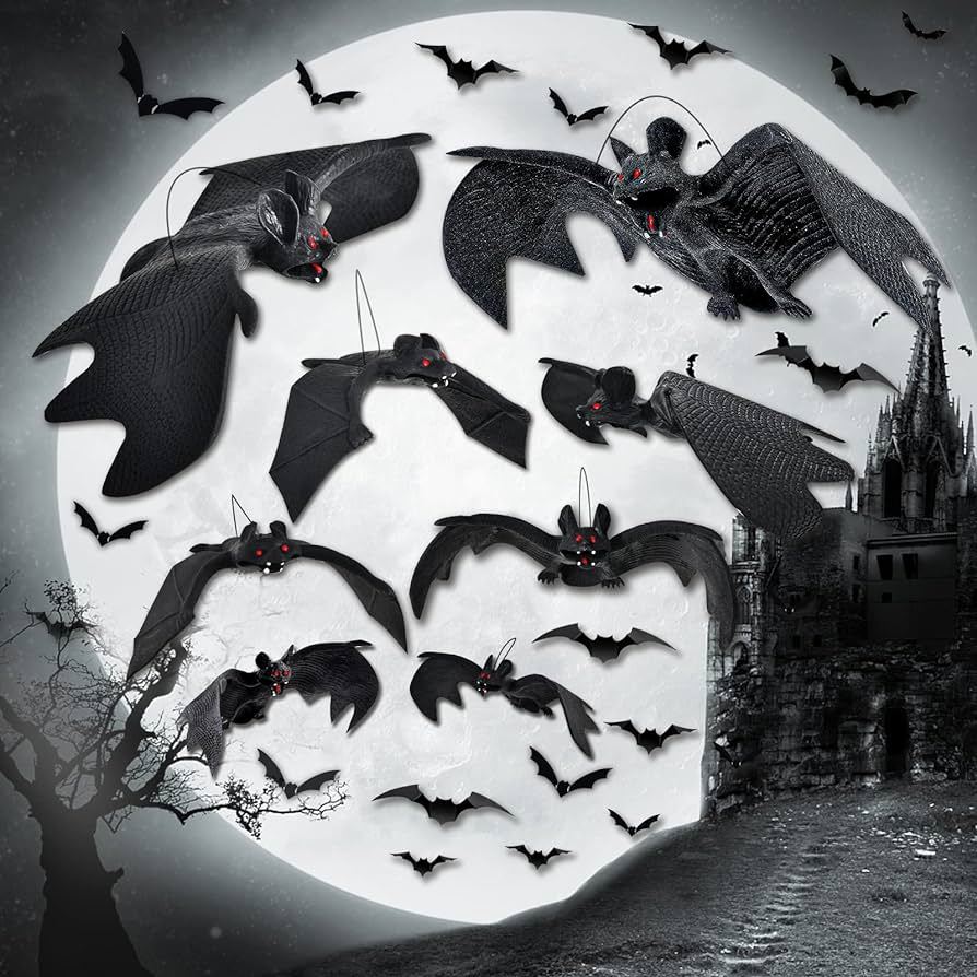 ค้างคาวปลอม แบบ ยาง ขนาด 12-30 ซม. ของตกแต่ง ปาร์ตี้ ฮาโลวีน Fake Rubber Bat for Halloween Party Decorations Prop