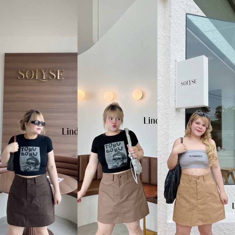 W0189 กางเกงกระโปรง แต่งกระเป๋าหน้าสุดน่ารัก plussize สาวอวบ