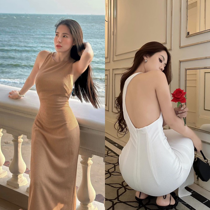 Teera พร้อมส่ง Lena Dress เดรสยาวทรงสวย ผ้าร่องเรียบหรู เซ็กซี่มีคลาสแบบตัวมัม goodluck