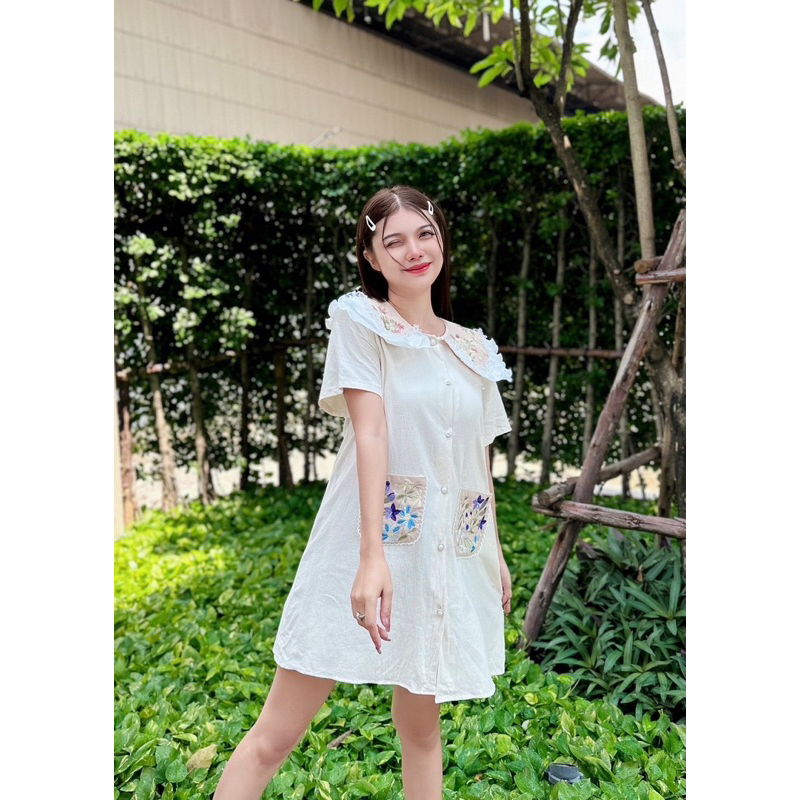 Zeza2shop ❤️ Alice Lamoon (flower) เดรสฝ้ายแต่งระบายขลิบกระเป๋าป้าย ypy