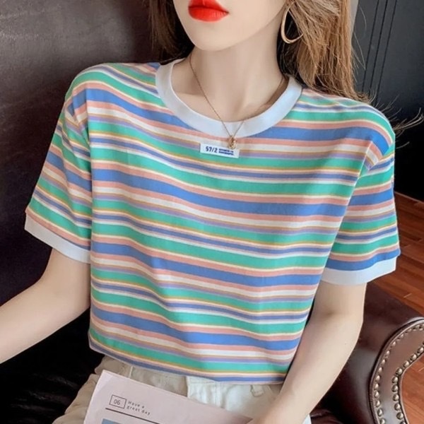 PS-รุ่น-352 เสื้อยืดแขนสั้นคอกลมลายสีลิ้วมาใหม่ สไตล์เกาหลี ผ้านิ่มสวมใส่สบาย เหมาะกับอากาศร้อนๆ พร้อมส่งจากกรุงเทพ