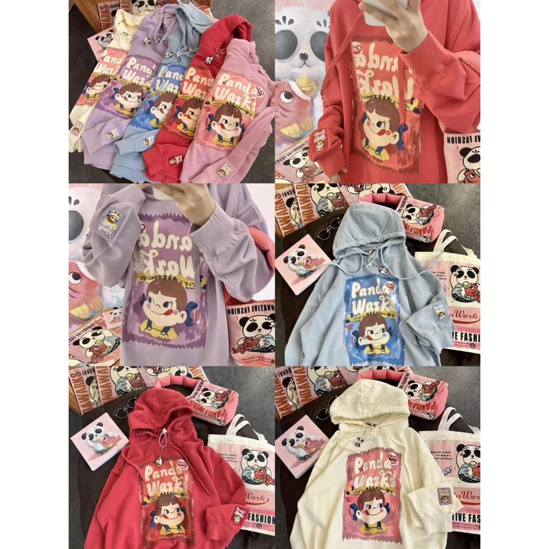 (พร้อมส่งจากไทย)เสื้อสเวตเตอร์แขนยาวมีฮู้ด ราคาถูก ลายน่ารัก
