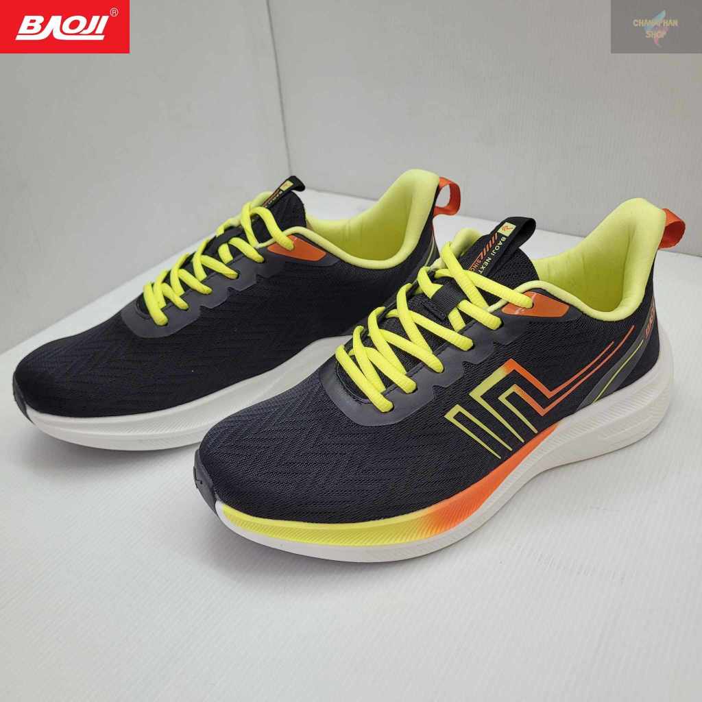 BAOJI ของแท้ 100% รองเท้าผ้าใบชาย รองเท้าออกกำลังกาย รุ่น BJM724A สีดำเหลือง SIZE 41-45