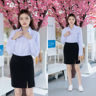 เสื้อนักศึกษาแขนยาวหญิง สีขาวนวล ขาวสว่าง ขาวโอโม่ SZ.32-48"