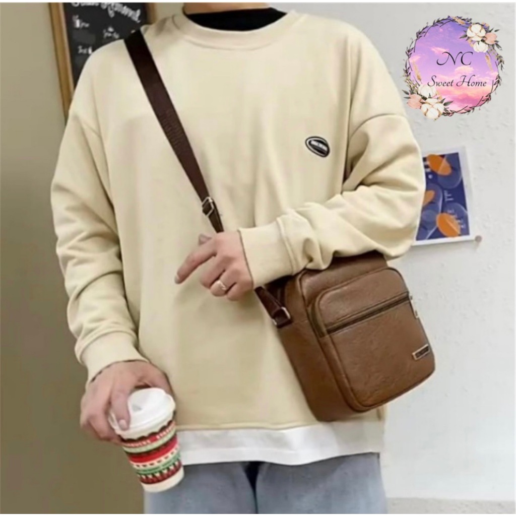 🔥พร้อมส่ง🔥กระเป๋าสะพายผู้ชาย กระเป๋าPU ลายหนังซิปเยอะ งานดีมาก จุของได้เยอะ