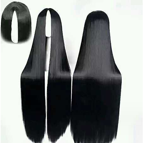 วิกผมยาว ผมตรง สีดำ มีหนังหัวเทียมแสกกลาง ยาว 100 cm พร้อมส่งในไทย มีบริการเก็บเงินปลายทาง
