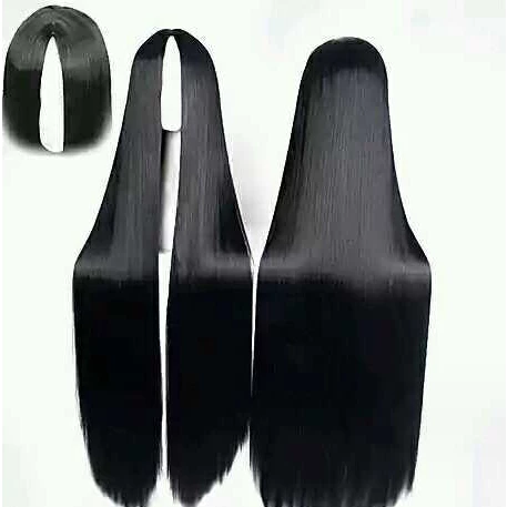 วิกผมยาว ผมตรง สีดำ มีหนังหัวเทียมแสกกลาง ยาว 100 cm พร้อมส่งในไทย มีบริการเก็บเงินปลายทาง