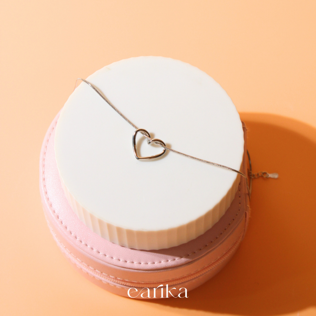 earika.earrings - hollow puffy heart necklace สร้อยคอเงินแท้รูปจี้หัวใจพับเกลียว (ปรับขนาดได้) เหมาะสำหรับคนแพ้ง่าย