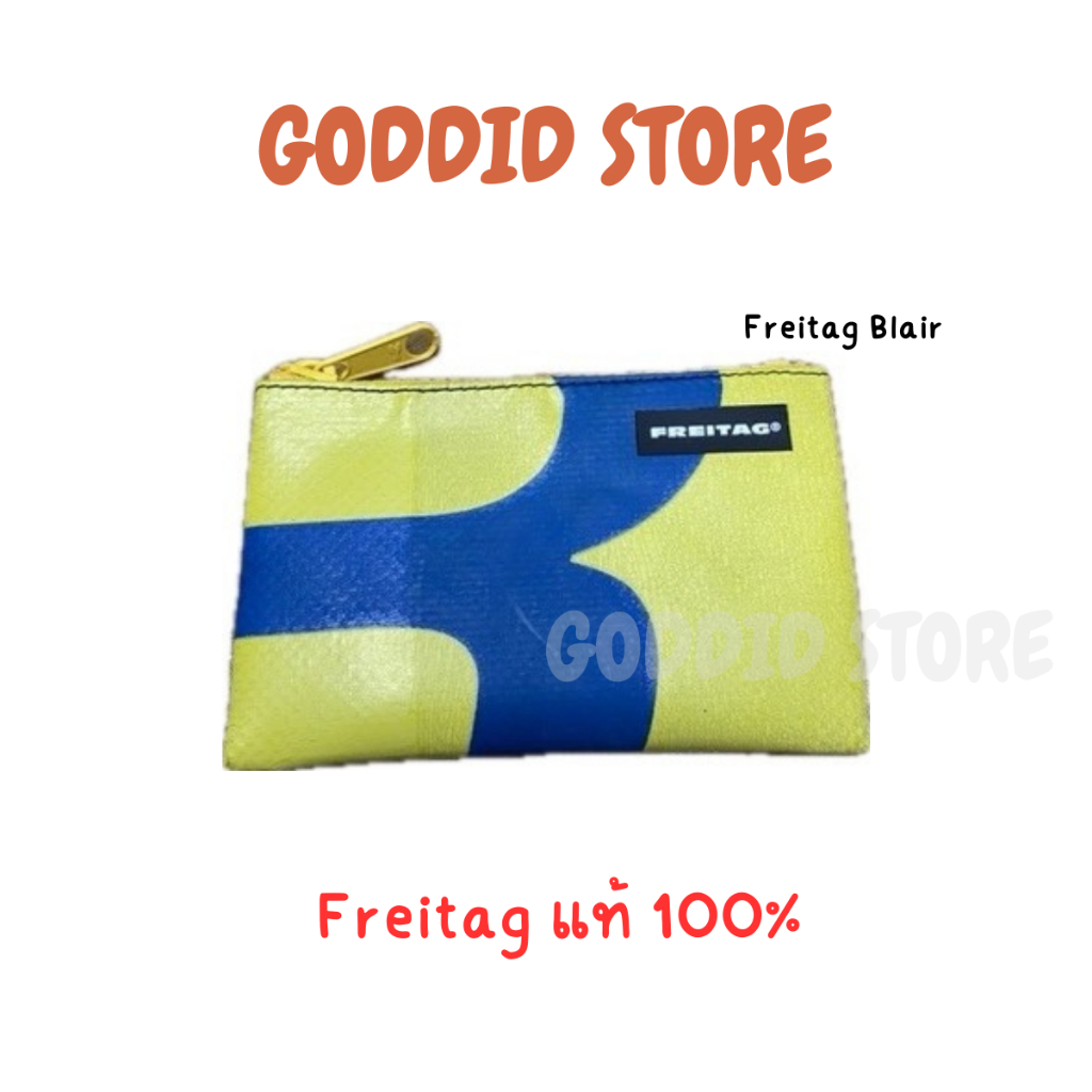 🌕🔵กระเป๋าสตางค์ Freitag Blair สีเหลือง สกรีนตีวหนังสือ มือ1 ของแท้