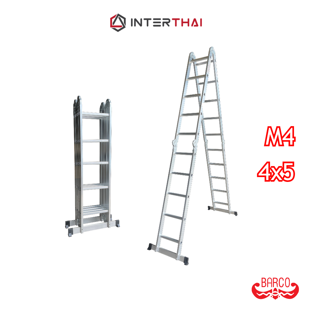 BARCO บันไดอเนกประสงค์อลูมิเนียม (ข้อต่อดั้งเดิม) รุ่น M4 4x5 20 ขั้น 5.64 เมตร รับได้ 150 กิโลกรัม