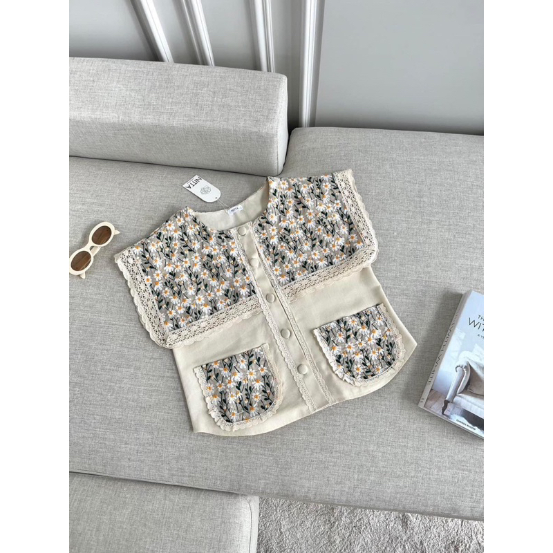 Nitta collection เสื้อคอปกทหาร ปักดอกเดซี่