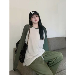Cicishop(3325)เสื้อแขนยาวสีทูโทน ทรงoversize ใส่สบาย ไม่ควรพลาด เหมาะกับทุกวัย