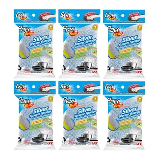 Poly-Brite โพลี-ไบรท์ ใยขัดอเนกประสงค์ซิลเวอร์ รุ่น แอนตี้แบคทีเรีย (6 ชิ้น)