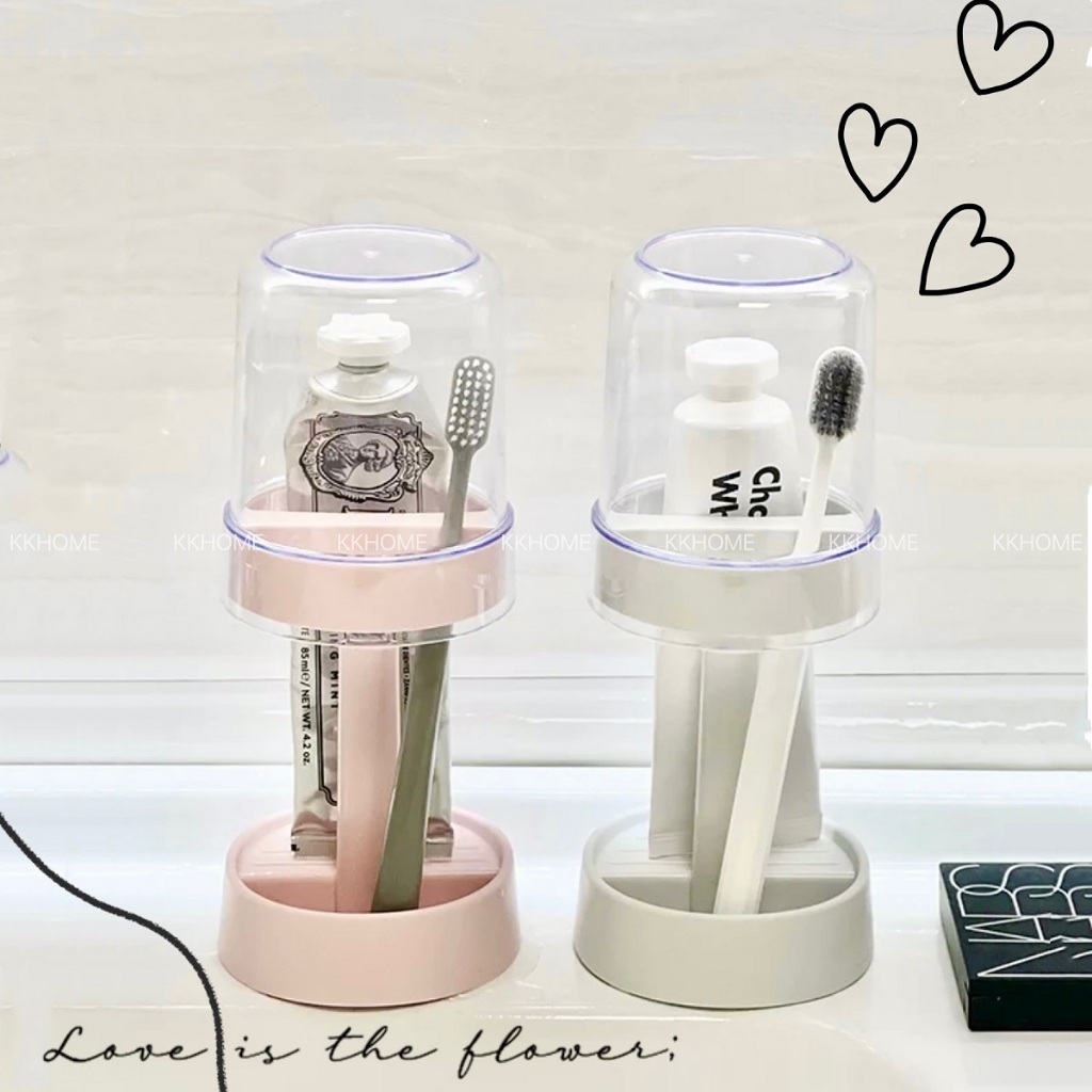 ถาดวาง+แก้วบ้วนปาก ที่ใส่แปรงสีฟัน ชั้นวางแปรงสีฟันไฟฟ้า แบบพกพา KKHOME