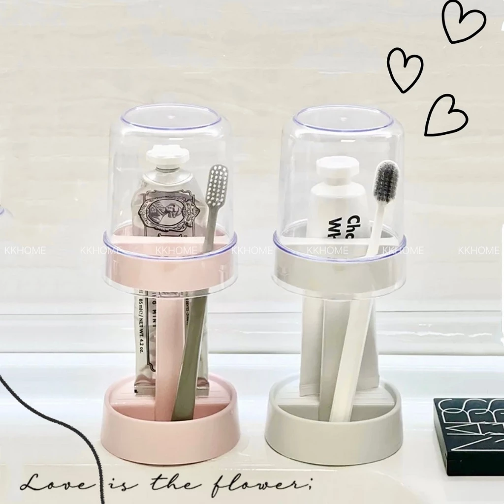 ถาดวาง+แก้วบ้วนปาก ที่ใส่แปรงสีฟัน ชั้นวางแปรงสีฟันไฟฟ้า แบบพกพา KKHOME