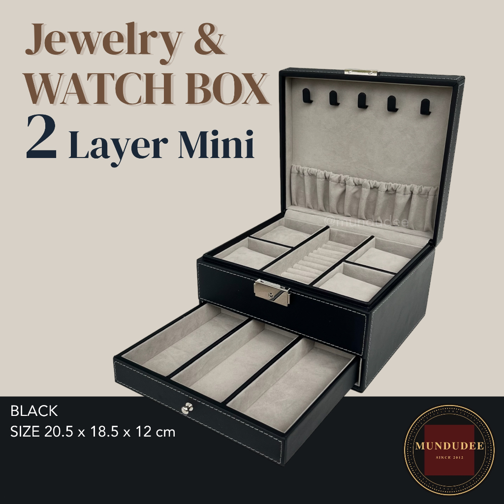 กล่องใส่เครื่องประดับ ขนาดใหญ่ 2 ชั้น Leather Jewelry and Watches Box 2 Layer