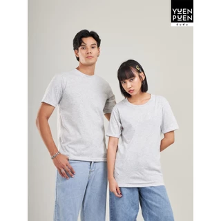 YuenPuen เสื้อยืดคอกลม สีเทาอ่อน ยืนพื้น ไม่ยืด ไม่ย้วย ไม่ต้องรีด สีพื้น เนื้อผ้านุ่มใส่สบาย