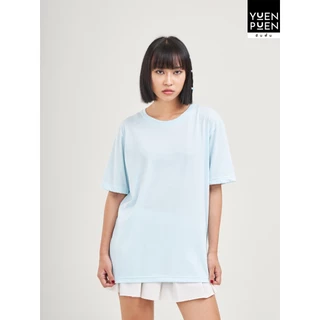 YuenPuen เสื้อยืดคอกลม สีท้องฟ้า ยืนพื้น ไม่ยืด ไม่ย้วย ไม่ต้องรีด สีพื้น เนื้อผ้านุ่มใส่สบาย