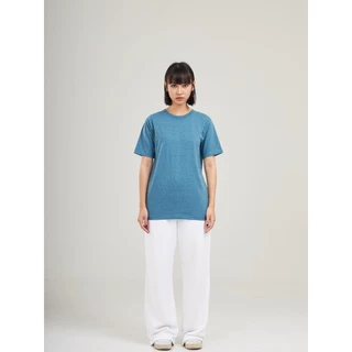 YuenPuen เสื้อยืดคอกลม สีฟ้าทะเล ยืนพื้น ไม่ยืด ไม่ย้วย ไม่ต้องรีด สีพื้น เนื้อผ้านุ่มใส่สบาย