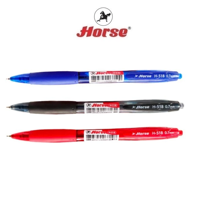 HORSE ตราม้า ปากกาลูกลื่น แบบกด 0.7 mm. Ball Point รุ่น H-518 จำนวน 1 ด้าม
