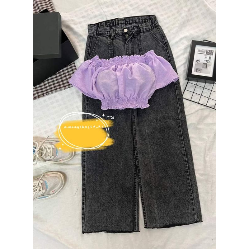 พร้อมส่ง ชุดเซต2ชิ้น เสื้อปาดไหล่+กางเกงยีนส์ ทรงสวย น่ารักมากก ตรงปกแน่นอน ครอปปาดไหล่ กางเกงยีนส์วินเทจ ราคา ถูกที่สุด ดีลบีเคเค แกลเลอรีภาพที่ 6