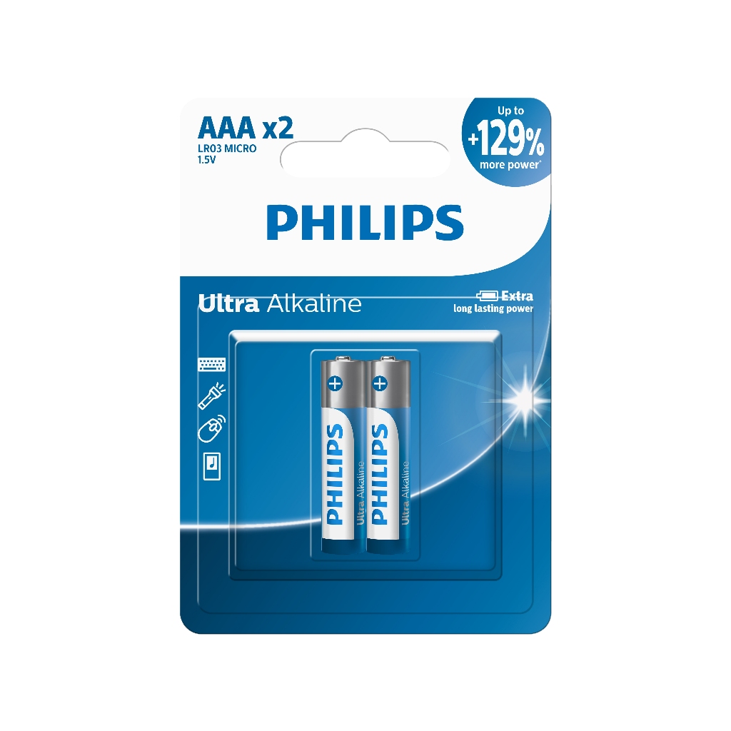 PHILIPS ถ่าน Ultra  Alkaline AA - AAA แพ็ก 2 - 4 ก้อน สำหรับ รีโมท นาฬิกา