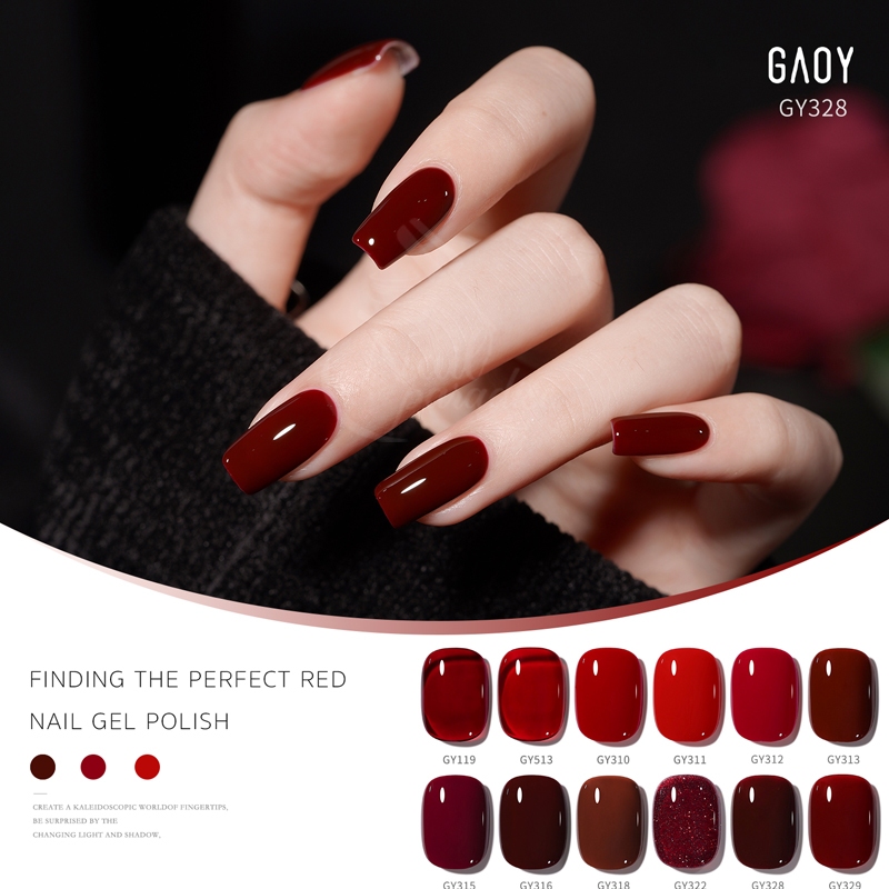สีทาเล็บเจล สีแดง แดงไซรัป สีเจล อบ GAOY Red Toneโทนสีแดง เม็ดสีชัดตั้งแต่ทารอบแรกรับรองความแน่นของส