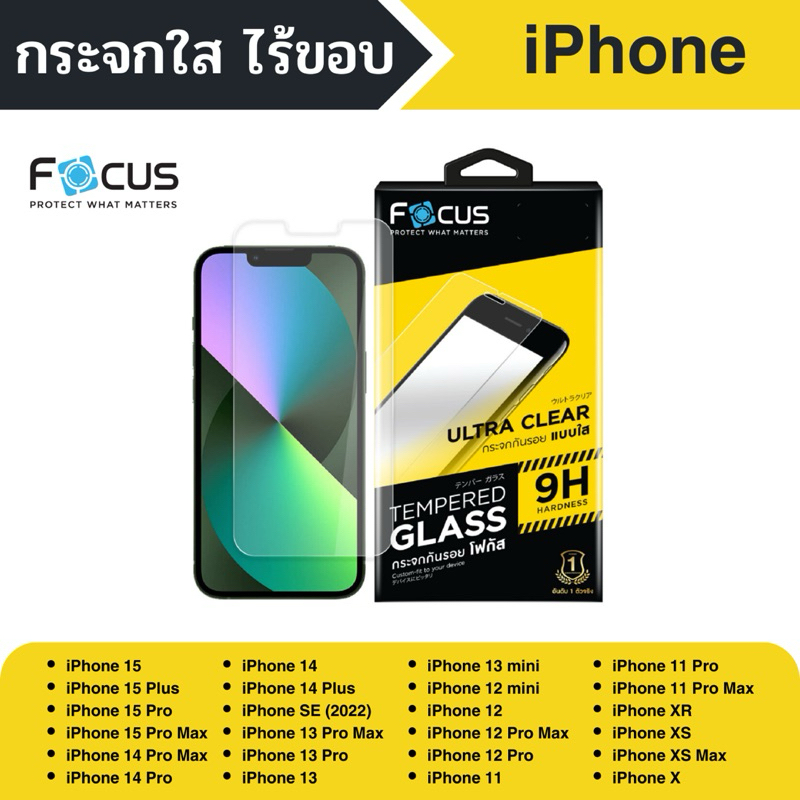 โฟกัสฟิล์มกระจกกันรอย ไร้ขอบ Focus Tempered Glass สำหรับ iPhone ทุกรุ่น iPhone 15 14 13 12 11 Series XS XS Max X