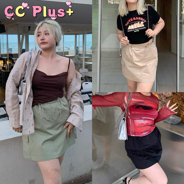CiCi Plus+(812)กระโปรงทรงเอพลัสไซส์ผ้าคอนตอน ใส่แล้วให้ลุคเท่ๆคลูๆสไตล์ 2YK